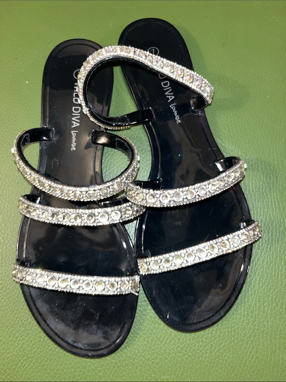 Wild Diva Black Crystal Triple-Strap Women's Sandals